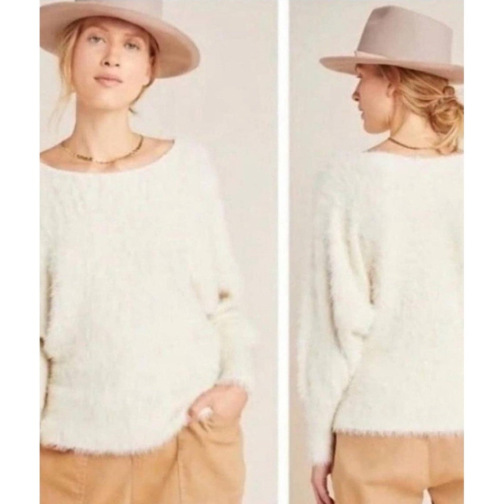 ANTHROPOLOGIE Sz S EMBER EYELASH PULLOVER SWEATER IN IVORY Size XS